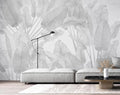 Gray Banana Leaves Wallpaper, Tropical Removable Mural