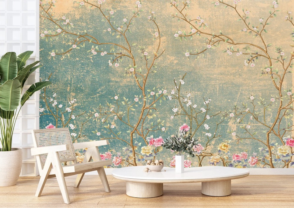 Floral Tree Chinoiserie Wallpaper, Peel and Stick Wall Decal