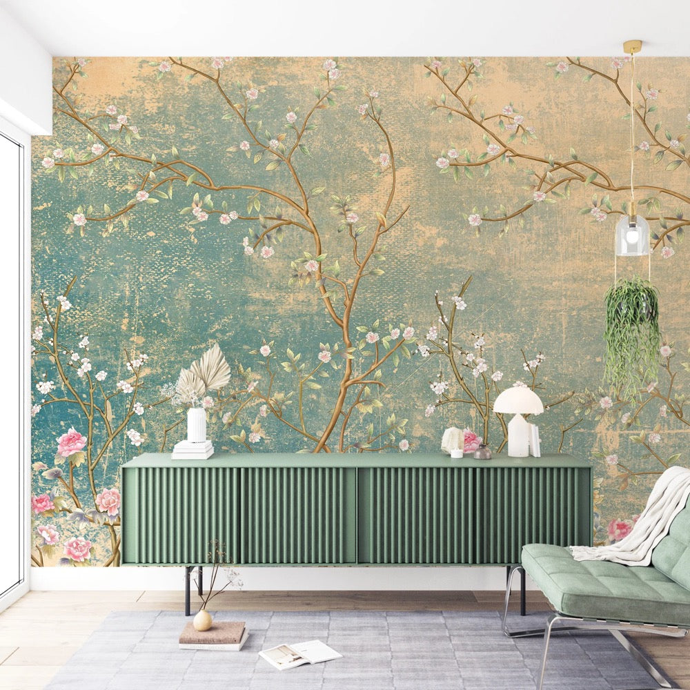 Floral Tree Chinoiserie Wallpaper, Peel and Stick Wall Decal