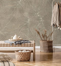 Beige Leaf Wallpaper, Modern Botanical Wall Decor, Peel and Stick